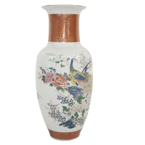 SATSUMA JAPANESE PEACOCK AND FLORAL VASE
