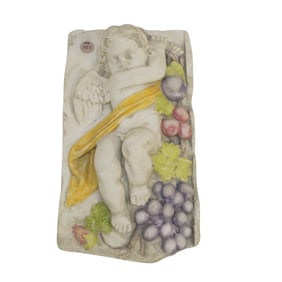 HEN-FEATHERS BAS RELIEF CHERUB WALL PLAQUE