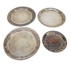4 VINTAGE SILVER PLATED TRAYS