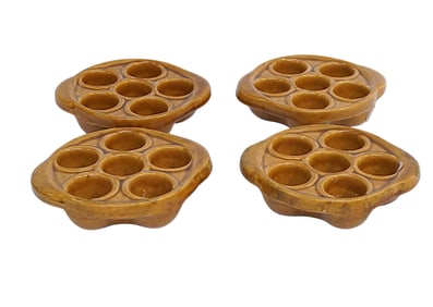 4 VINTAGE FRENCH POTTERY GLAZED ESCARGOT DISHES