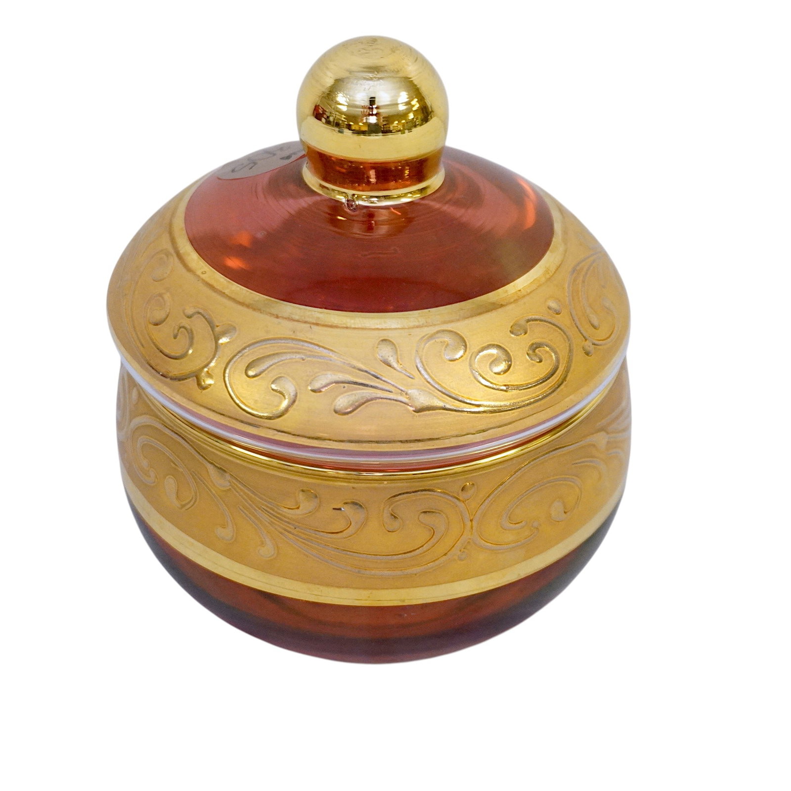 VINTAGE BELGIUM GLASS TRINKET/POWDER LIDDED BOWL: Vintage Belgium Glass Trinket/Powder Lidded Bowl. Measures approx. 4" x 3.75" in dia. and weighs 8 oz. **In house shipping available on this lot** If you win this lot, please select self arranged for 