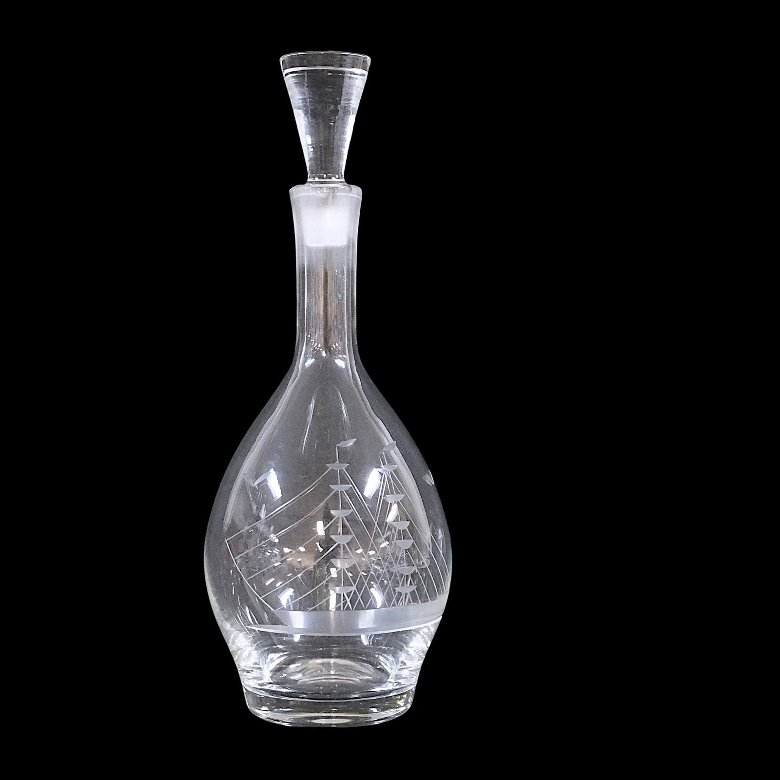 VINTAGE ETCHED NAUTICAL DECANTER: Vintage Etched Nautical Decanter. Measures approx. 13" x 4.5" dia. and weighs 2 lbs 1 oz. **In house shipping available on this lot** If you win this lot, please select self arranged for in house ship