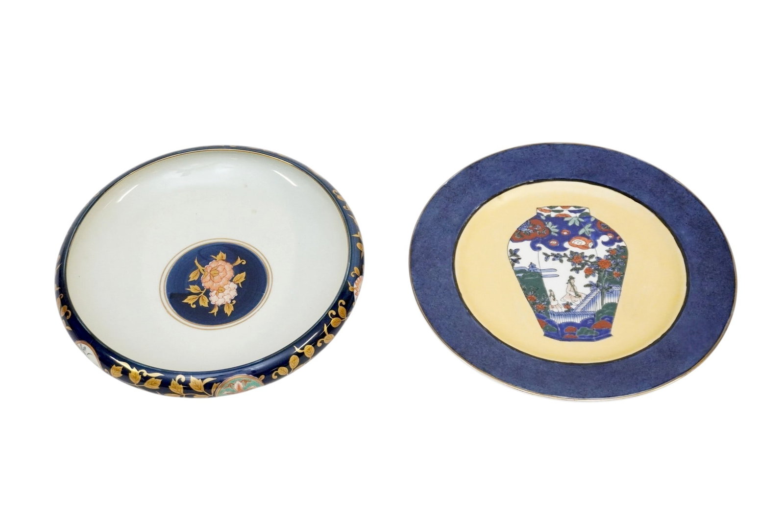 2 VINTAGE JAPANESE ARITA WARE BOWL & CHINESE ACCENT PLATE: Vintage Japanese Arita Ware Bowl and Chinese Accent Plate. Plate 10 1/2"x10 1/2". Bowl 10"x10"x2". Weight 4 lbs **In house shipping available on this lot** If you win this lot, please select self arra