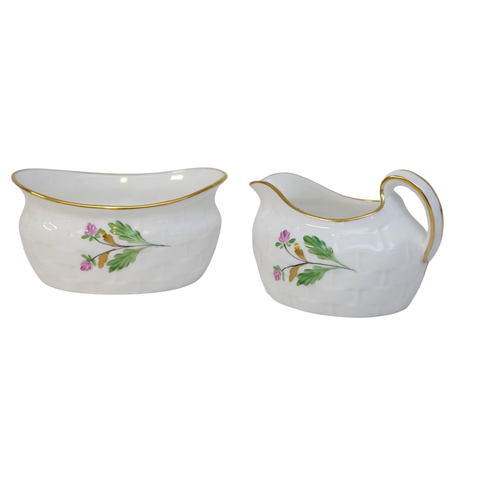 TIFFANY & CO ENGLISH HAMMERSLEY CREAM & SUGAR: Tiffany & Co. English Bone China Hammersley Hand Painted Cream & Sugar 4 1/4". Weight 7 oz. Provenance:16 Water Street, a beautifully appointed home, circa 1815, located in the heart of the Charleston