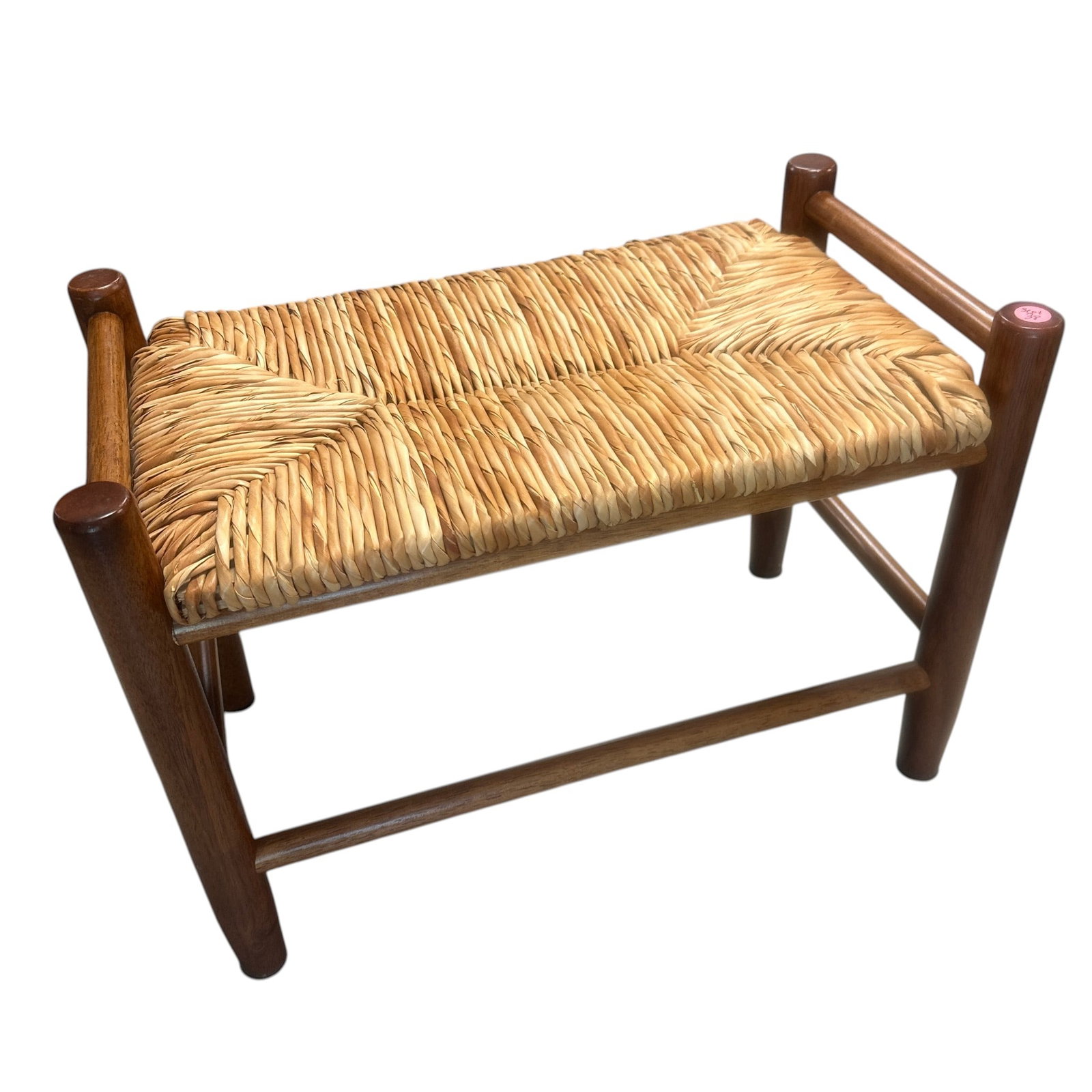VINTAGE WOVEN RUSH SEAT WOOD FOOTSTOOL (1 of 5)