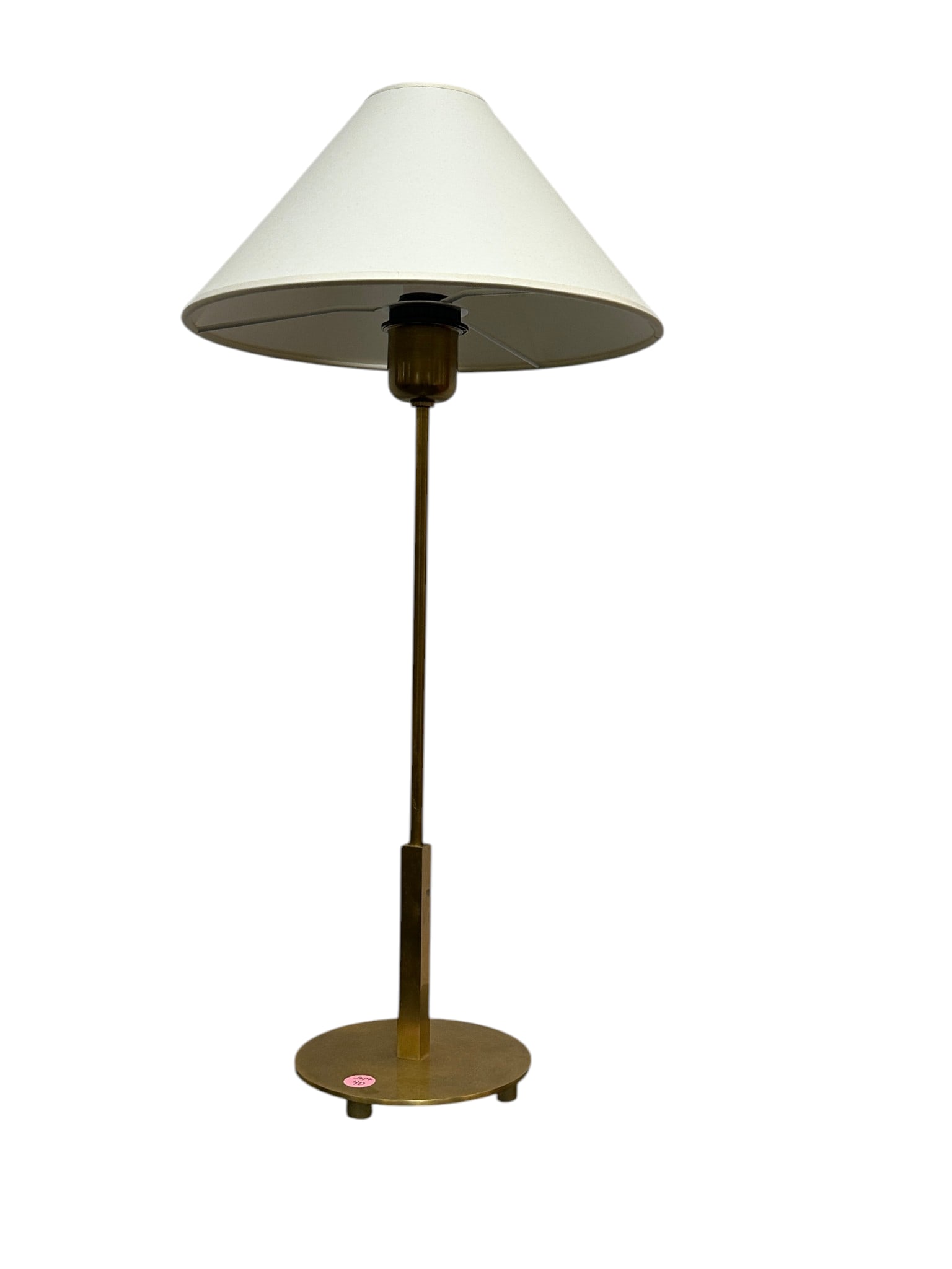 J RANDALL POWERS VISUAL COMFORT BRASS LAMP "HACKNEY": J. Randall Powers for Visual Comfort Hackney 23 inch 40 watt Hand-Rubbed Antique Brass Table Lamp with Linen Shade. 6"x6"x23". Weight 3 lbs. J. Randall Powers is a Houston-based interior designer and 