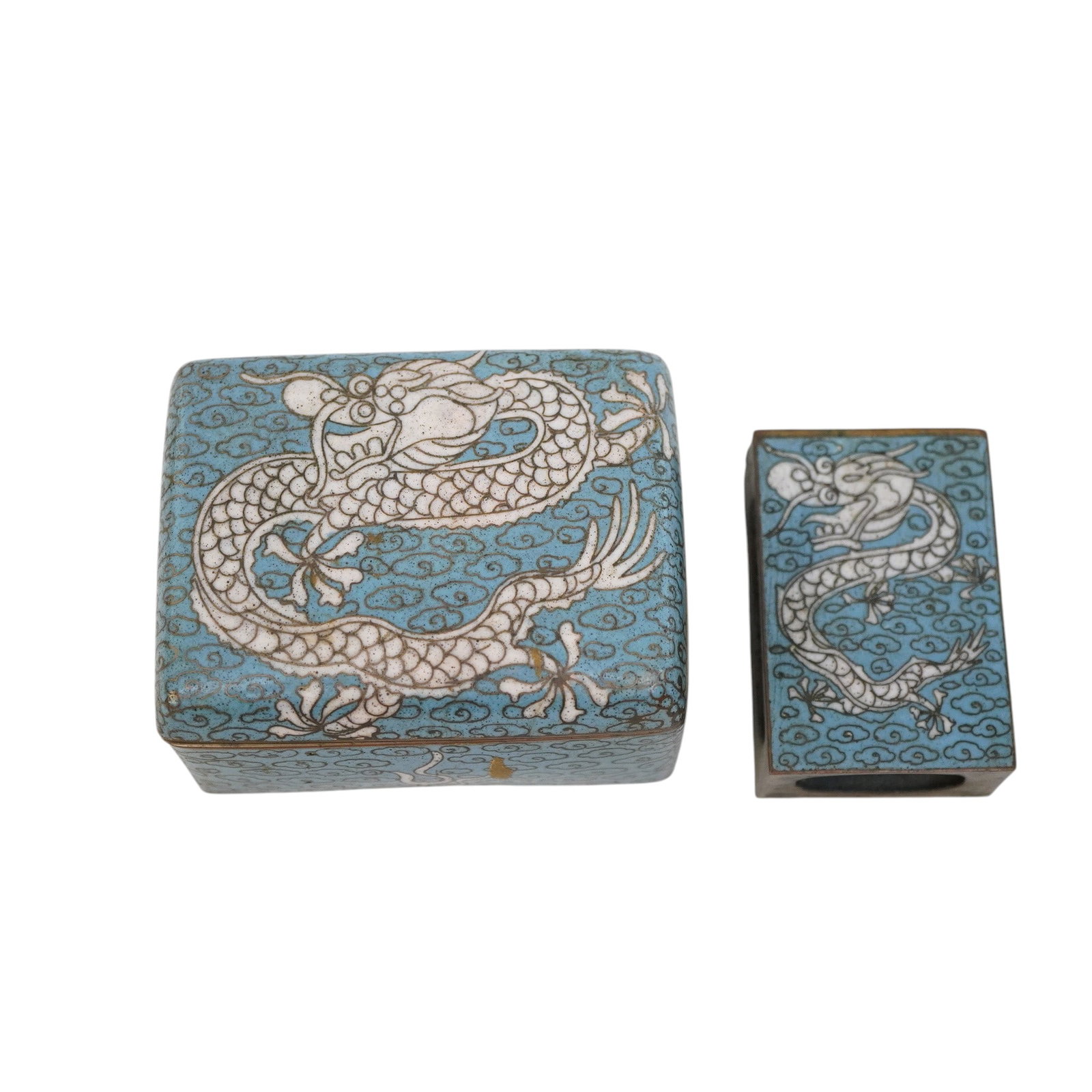 CHINESE BLUE CLOISONNE DRAGON SMOKING SET 1920s (1 of 6)