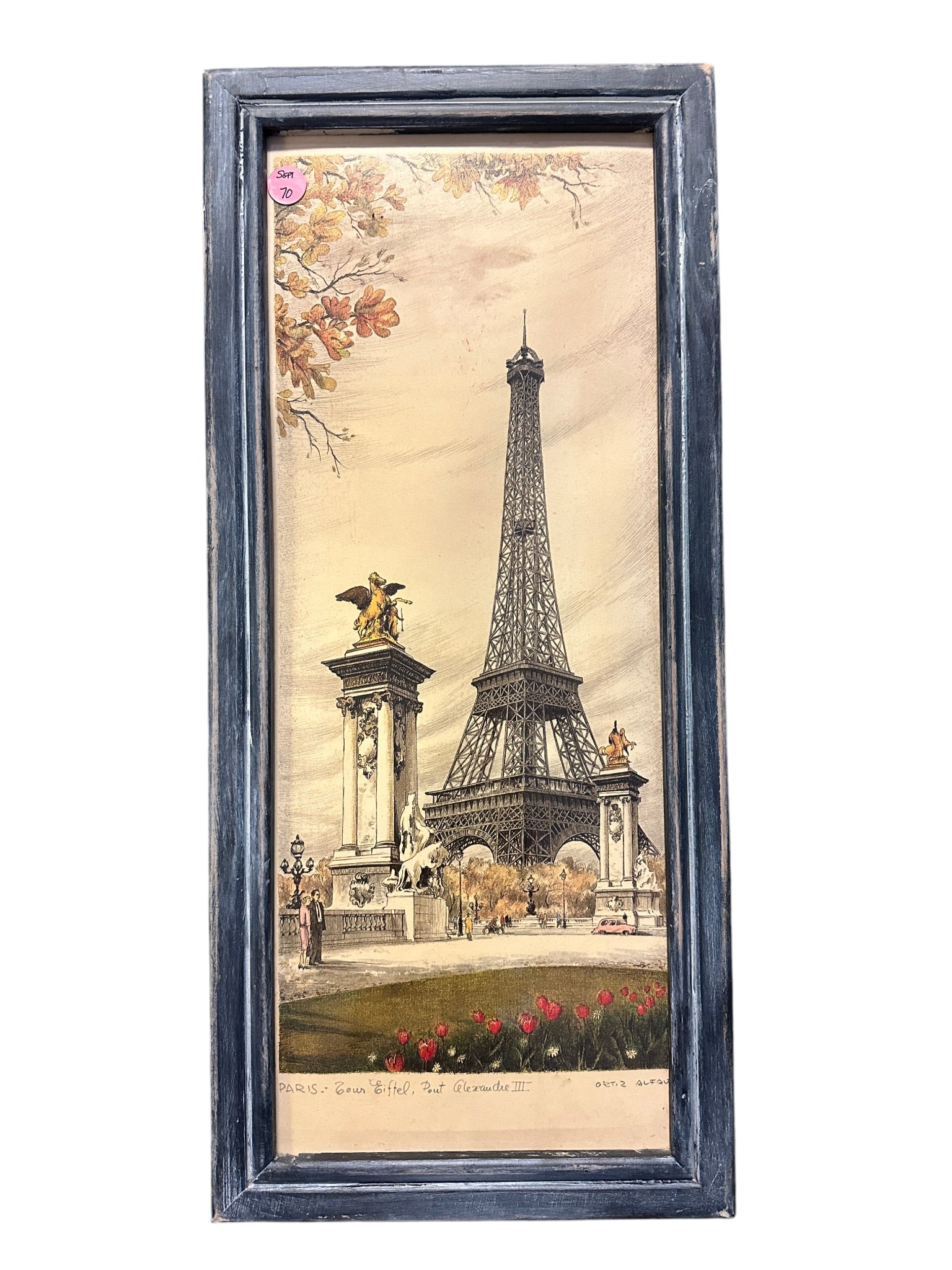 VINTAGE ORTIZ ALFAU (1935-2000) LITHOGRAH EIFFEL TOWER: Vintage Mid Century Eiffel Tower Lithograph signed and titled in pencil by Rafael Ortiz Alfau (1935-2000). Alfau was a Spanish visual artist and sculptor celebrated for his abstract and experimental w