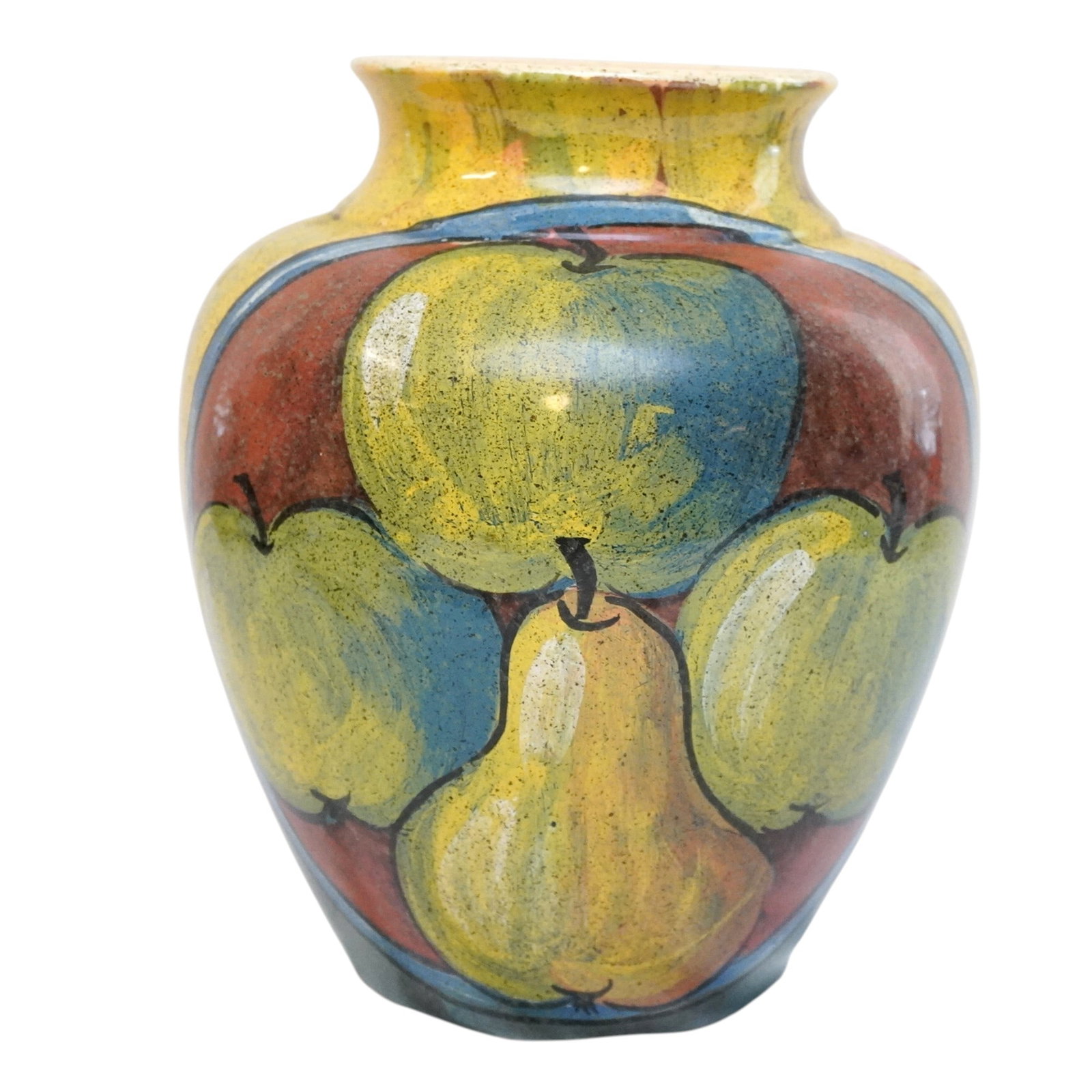 VINTAGE BELLINI PIU ITALY HAND PAINTED VASE VIETRI: Large Vintage Bellini-PIU Hand Painted Italian Still Life Fruit Pottery Vase for Vietri. Measures 10"x10"x13 1/2". Weight 6 lbs 11 oz **In house shipping available on this lot** If you win this lot, p