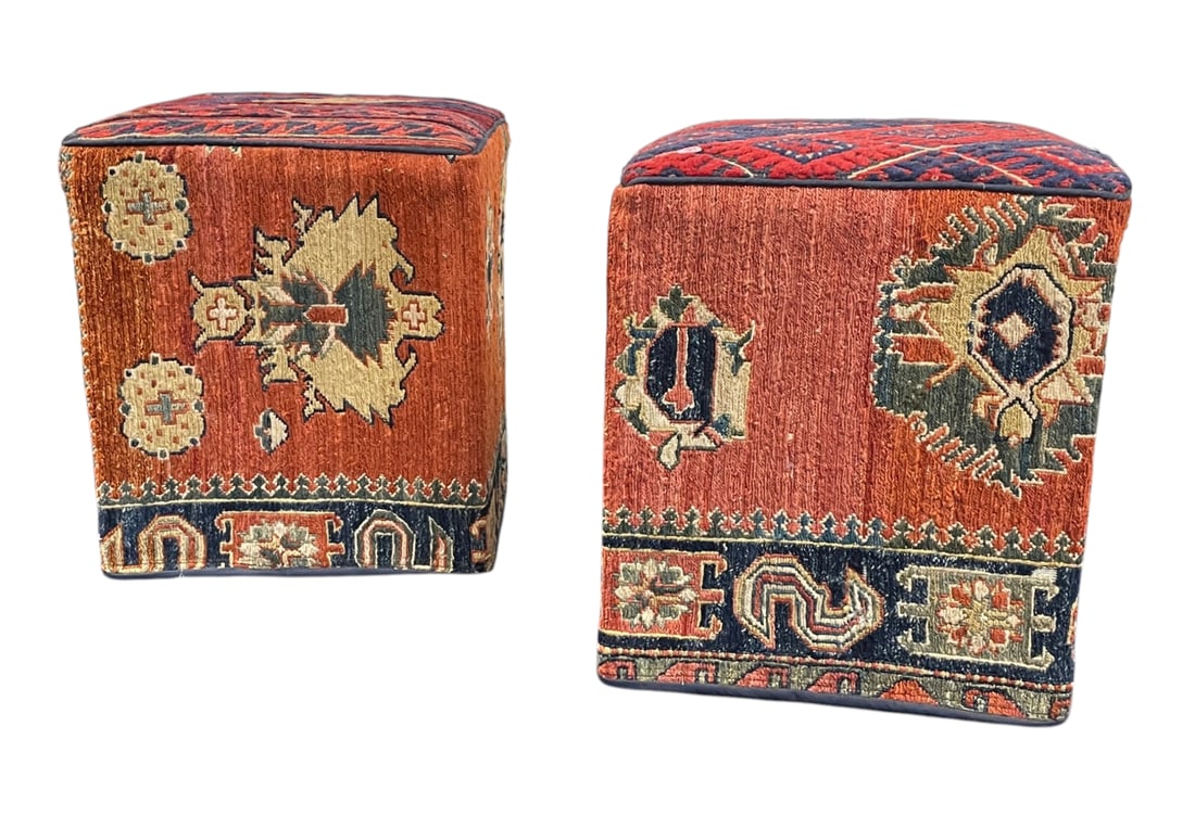 PAIR VINTAGE KILIM UPHOLSTERED OTTOMANS (1 of 5)