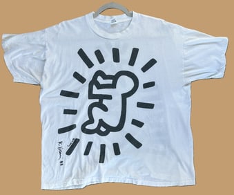 KEITH HARING MARKER SIGNED TEE SHIRT 1988 BARKING DOG