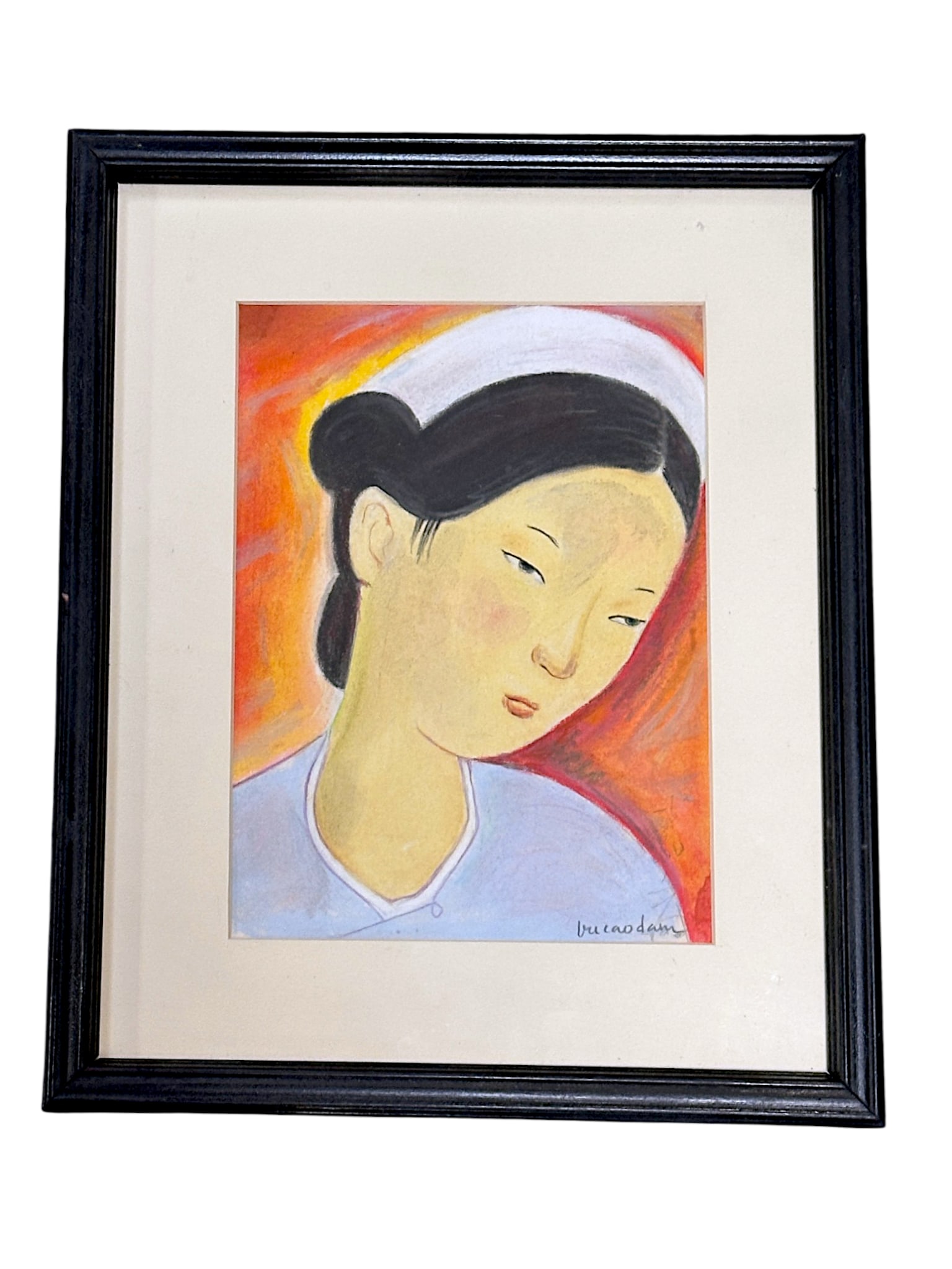 VU CAO DAM (Vietnamese/French, 1909-2000) PORTRAIT: "Portrait of an Asian Woman", signed Vu Cao Dam (1909-2000), a Watercolor. on paper. Signed. Painting measures approx. 8" X 10". In frame measures 12"x14 1/2"x1" Weight 2 lbs 2 oz. Vu Cao Dam is known
