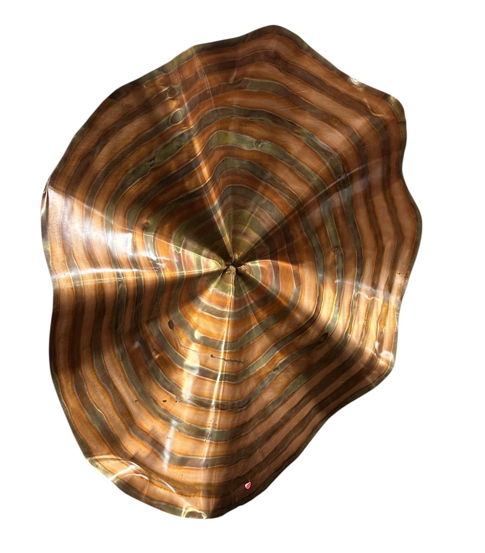 LARGE CURTIS JERE COPPER "CONVERGENCE" WALL SCULPTURE: Large Curtis Jere "Convergence" 2003 acid and Torch-Etched Bent Copper Wall Sculpture. Measures 32"x32"x 5 1/2". Weight 10 lbs . **In house shipping available on this lot** If you win this lot,