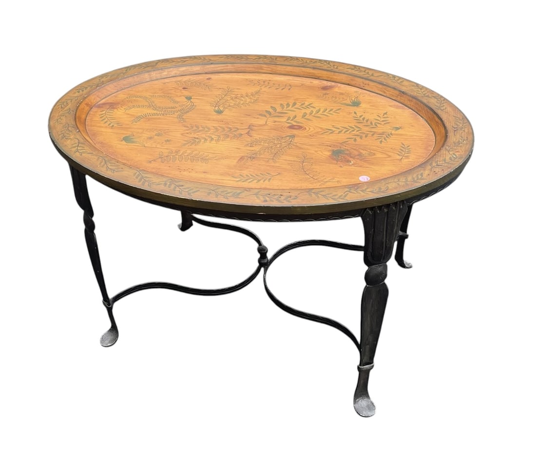 HAND PAINTED WOOD TOLE & WROUGHT IRON COFFEE TABLE (1 of 5)