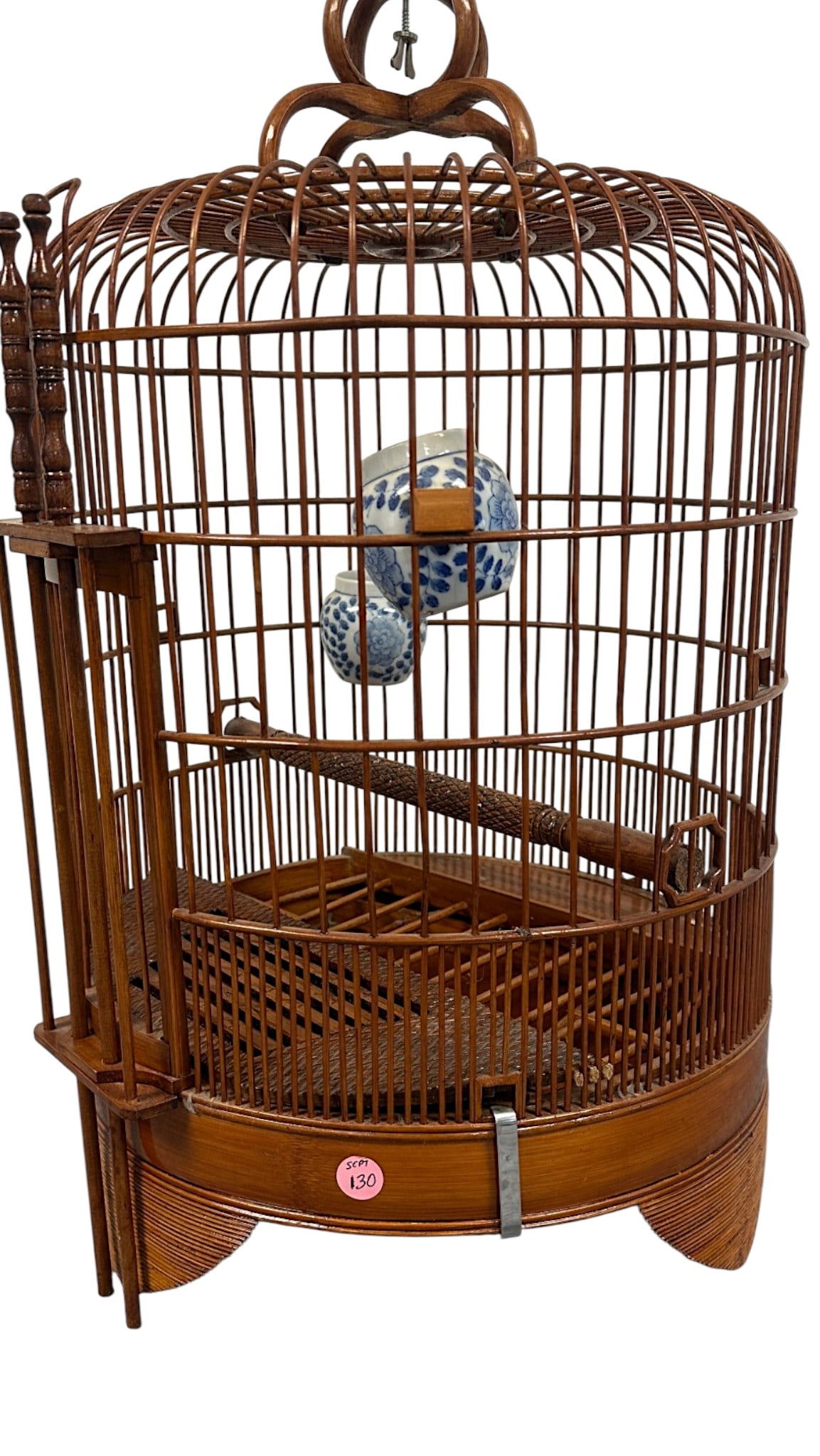 VINTAGE HAND CARVED CHINESE BAMBOO SONGBIRD CAGE (1 of 4)
