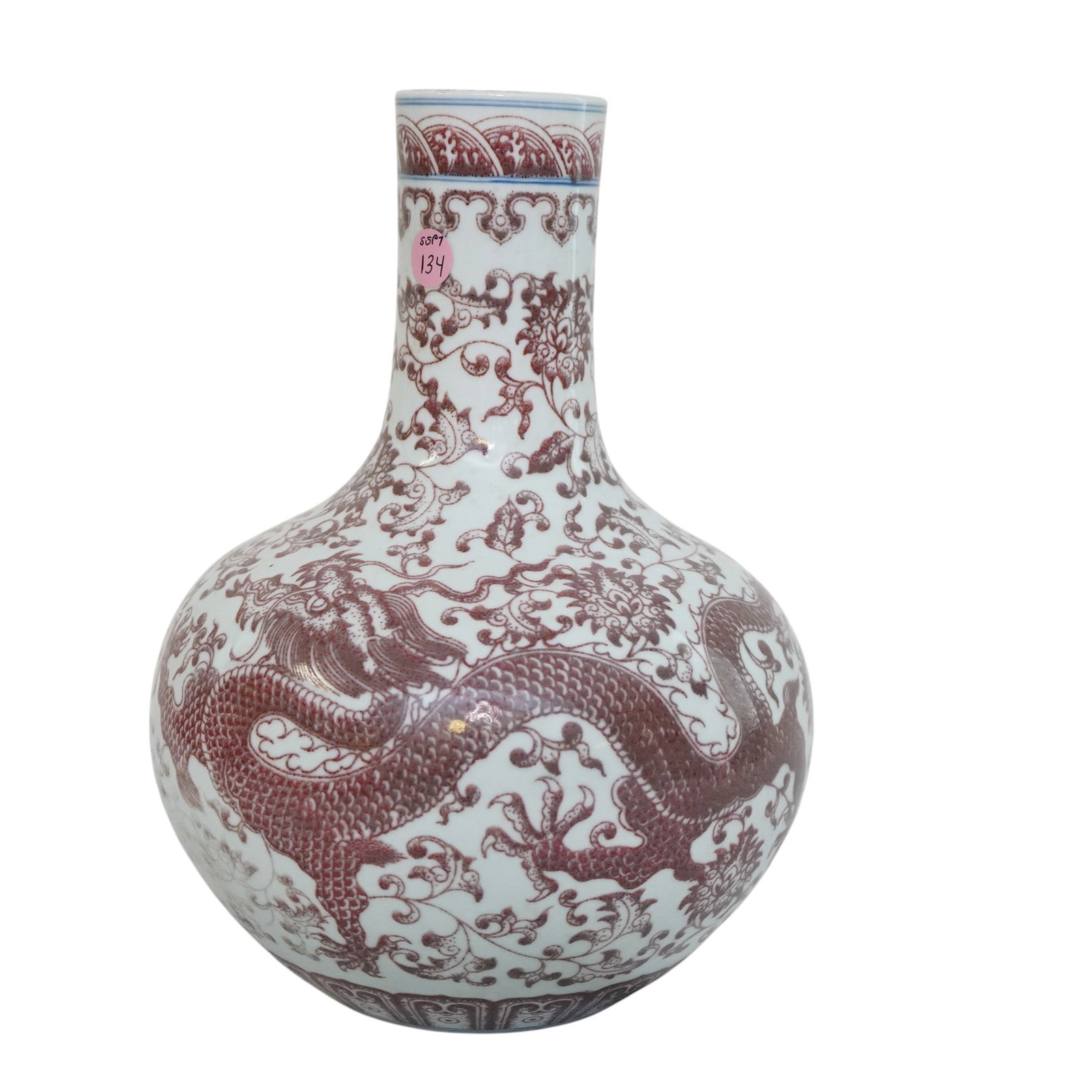 LARGE CHINESE TIANQIUPING UNDERGLAZE RED DRAGON VASE (1 of 5)