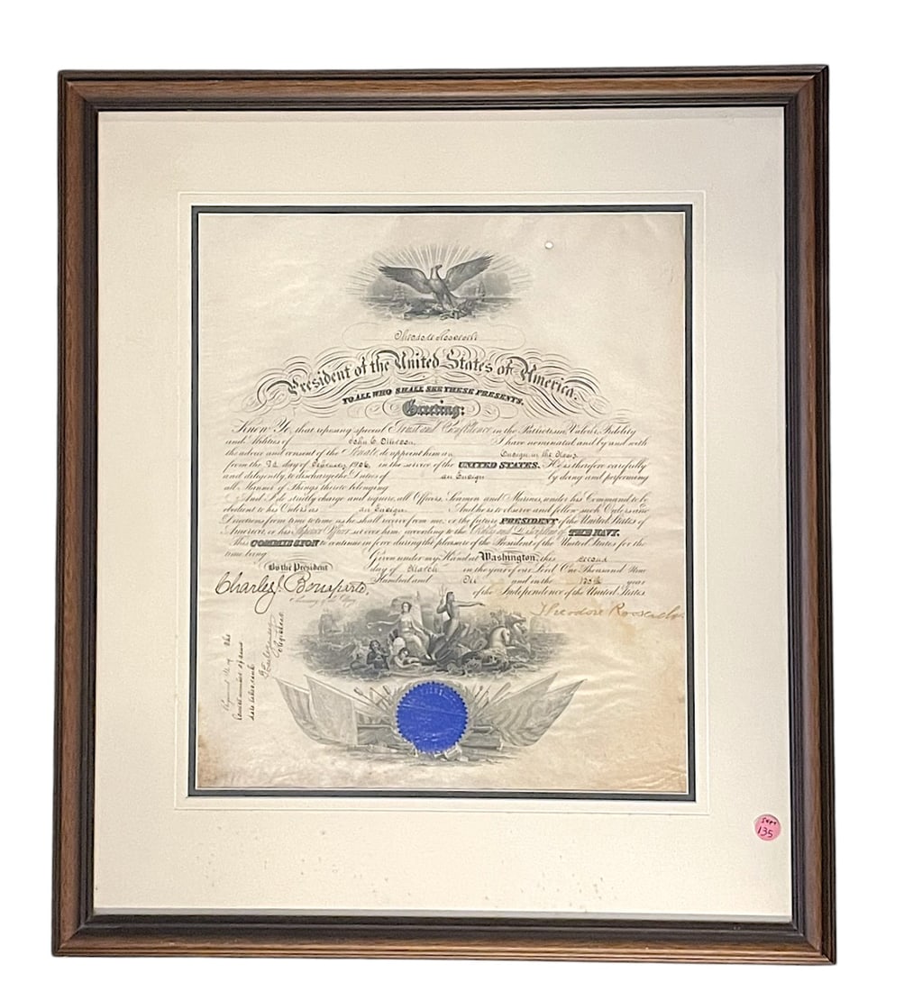TEDDY ROOSEVELT SIGNED 1906 U.S. NAVY APPOINMENT (1 of 5)