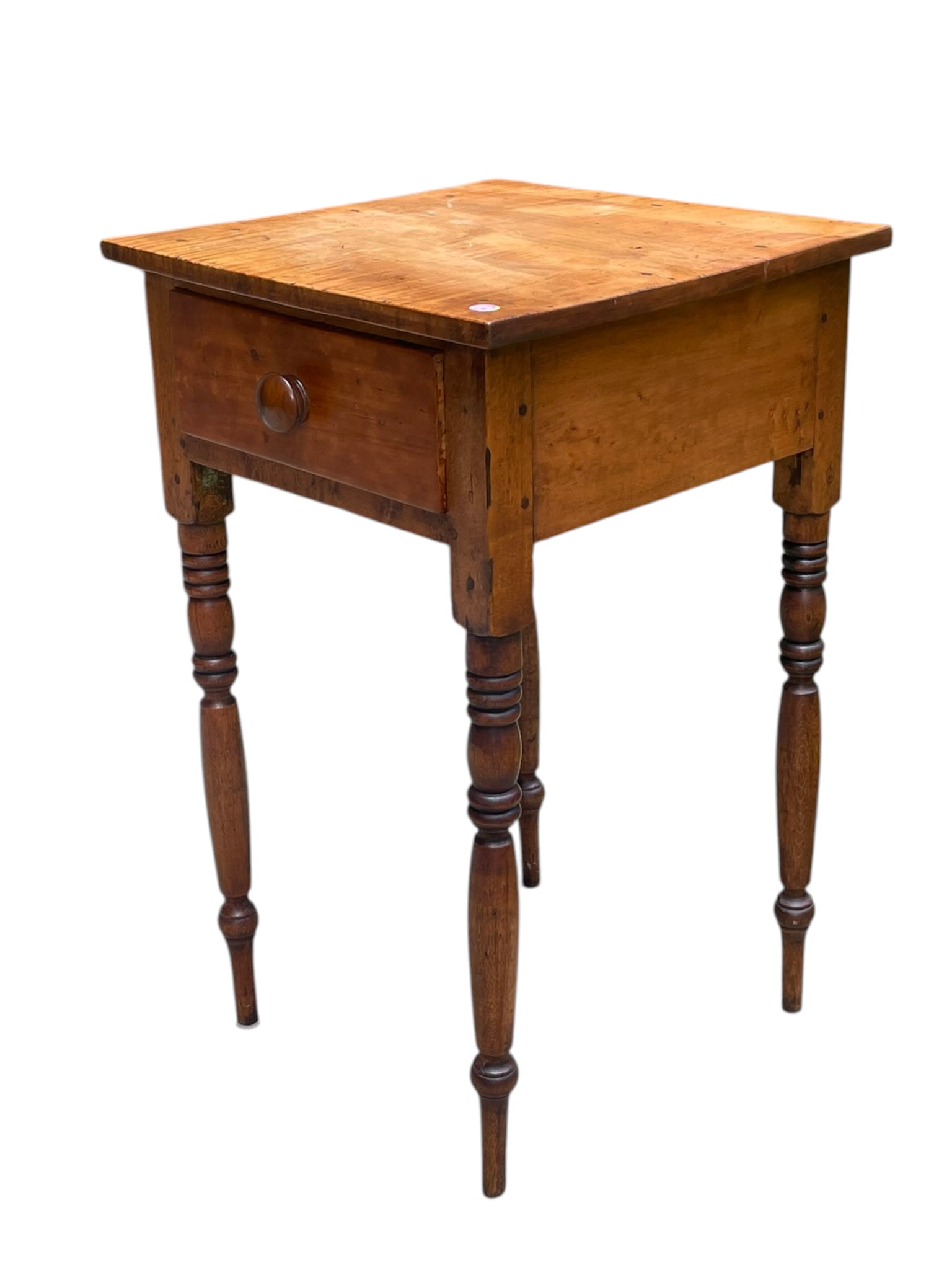 19TH C ANTIQUE TIGER MAPLE ONE DRAWER WORK TABLE - 2