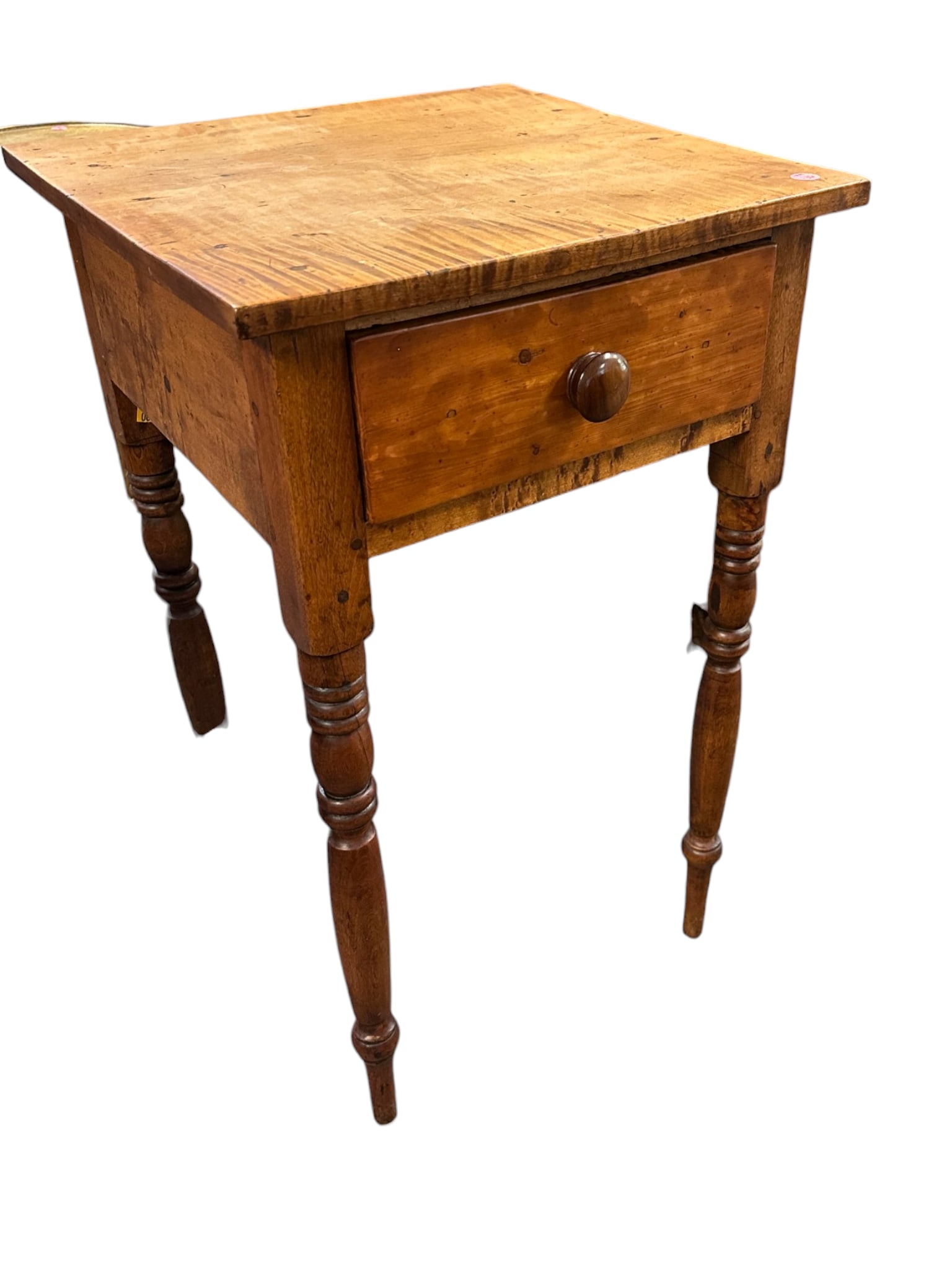 19TH C ANTIQUE TIGER MAPLE ONE DRAWER WORK TABLE - 5