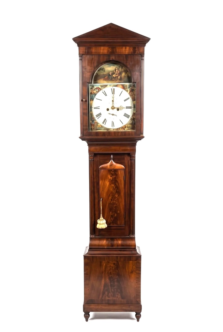 ANTIQUE SCOTTISH FLAME MAHOGANY FOUR SEASONS TALL CASE CLOCK (1 of 6)