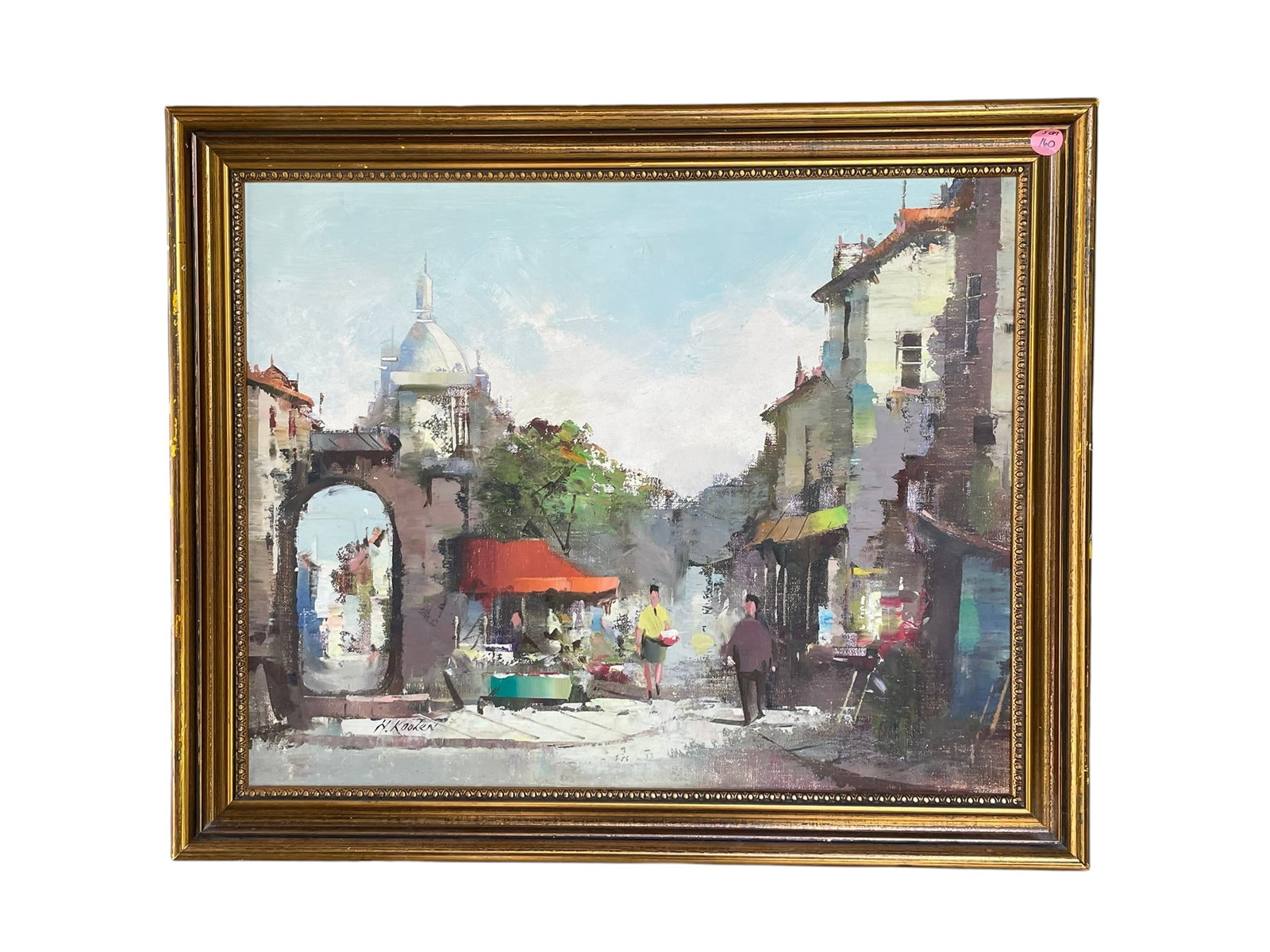 HARRY KOOLEN (1904-1985) MID CENTURY MARKET EUROPE: .Hendrik Harry Koolen (dutch, 1904-1985) Mid Century Impressionist Oil Painting, European Market Street. Koolen received his first artistic training at age fifteen from Jan van Puijenbroeck, a