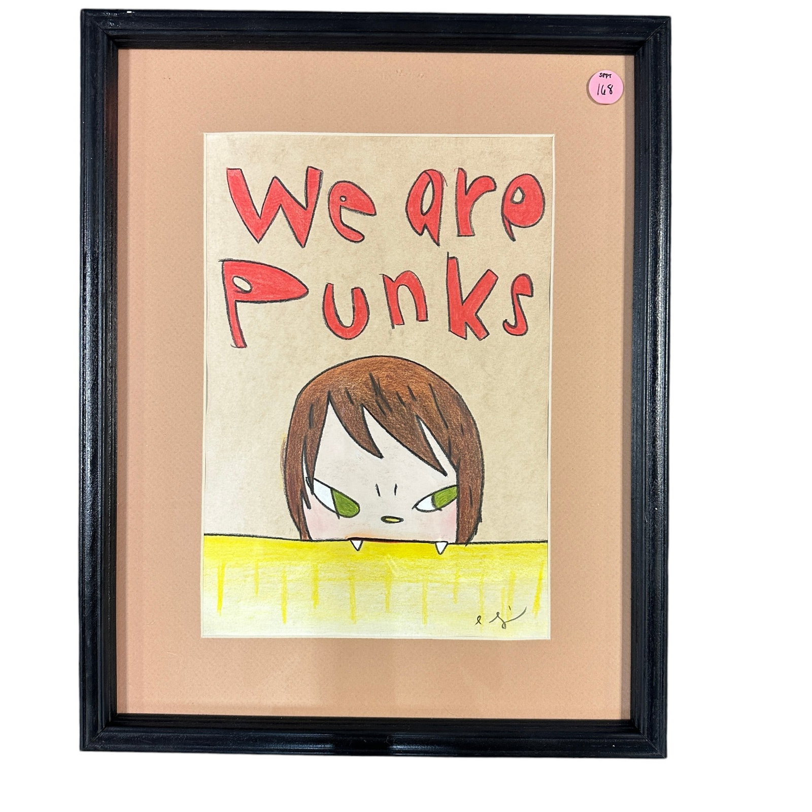 AFTER YOSHITOMO NARA WE ARE PUNKS MIXED MEDIA: After Yoshitomo Nara Mixed Media on Paper. "We Are Punks". Signed. Yoshimoto Nara, born 1959, is a Japanese artist known for his depictions of large-eyed cartoon children. Measures 7 3/4" X 11". In