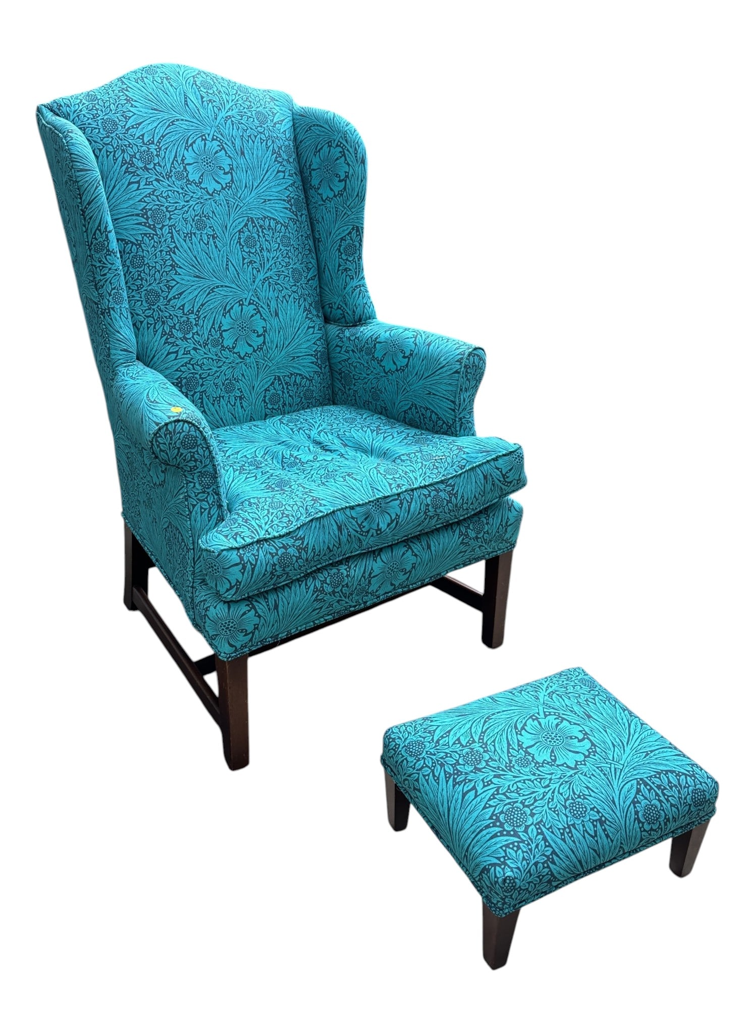 WINGBACK CHAIR WITH MATCHING FOOTSTOOL TURQUOISE (1 of 4)
