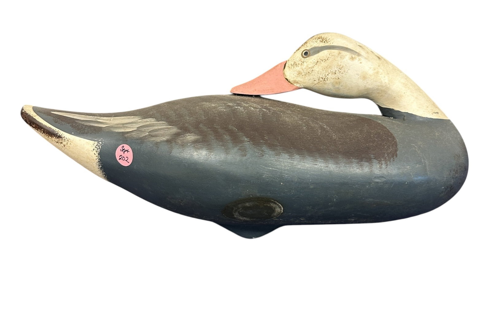 VINTAGE CARVED BLUE GOOSE PREENING DECOY: Vintage Carved Blue Goose Preening Decoy. 17" long x7 1/2" wide and 7 1/2" tall. Weight 4 bs 4 oz. Provenance: Gippy Plantation, Avenue of Oaks, Berkeley County, SC. **In house shipping available on