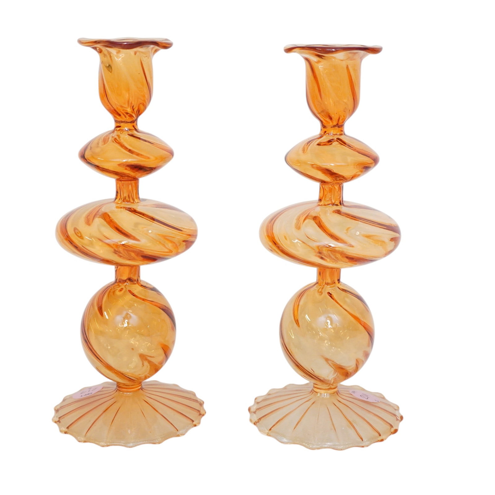PAIR OF HANDBLOWN SWIRLED GLASS CANDLESTICK HOLDERS (1 of 4)