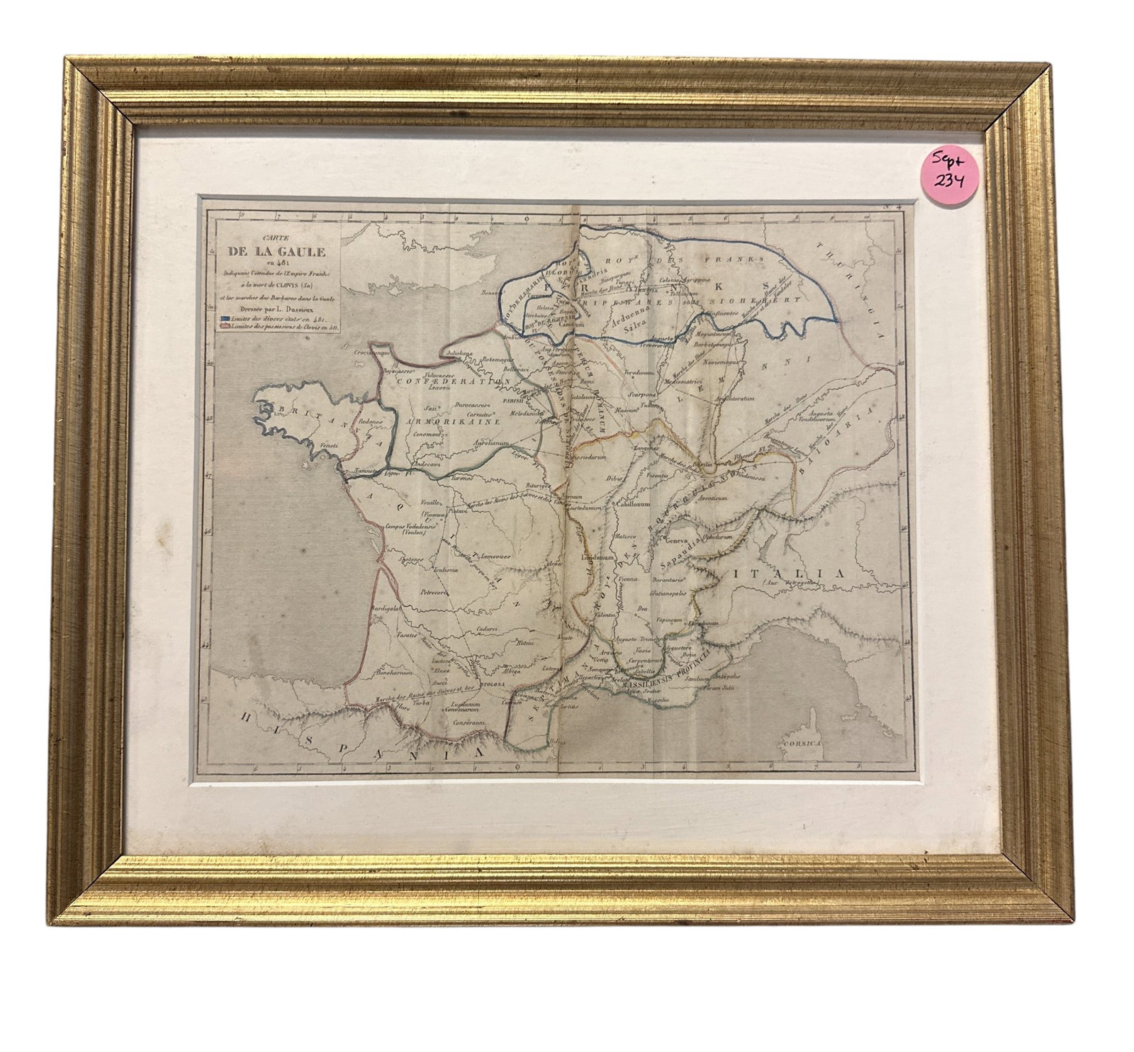 ANTIQUE HAND COLORED MAP DUCARTE DE LA GAULE L DUSSIEUX (1 of 3)