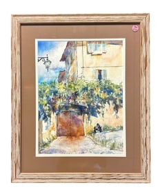 MEDITERRANEAN COURTYARD WATERCOLOR V. BAUER