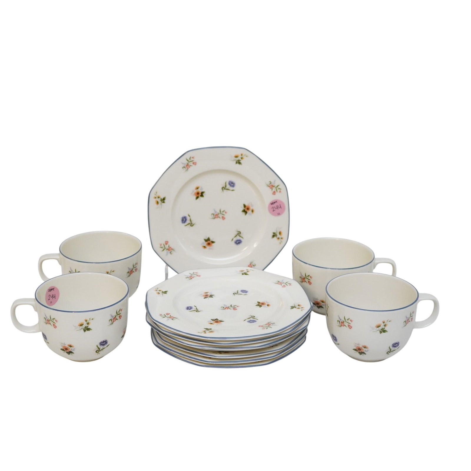 WEDGWOOD SPRINGTIME CHINA TEACUPS AND SAUCERS - 11 PIECES (1 of 3)