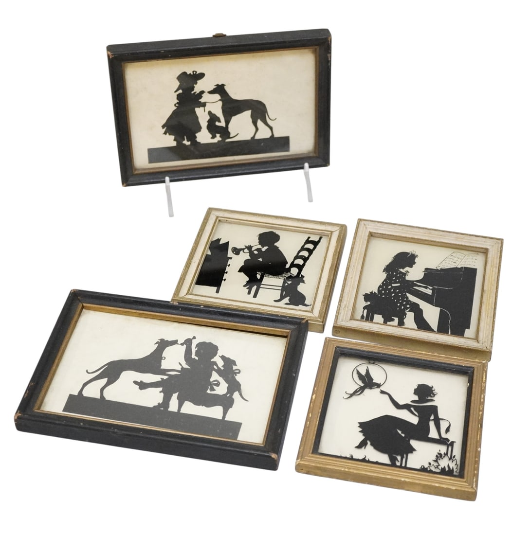 5 FRAMED VINTAGE SILHOETTES CHILDREN & PETS (1 of 4)