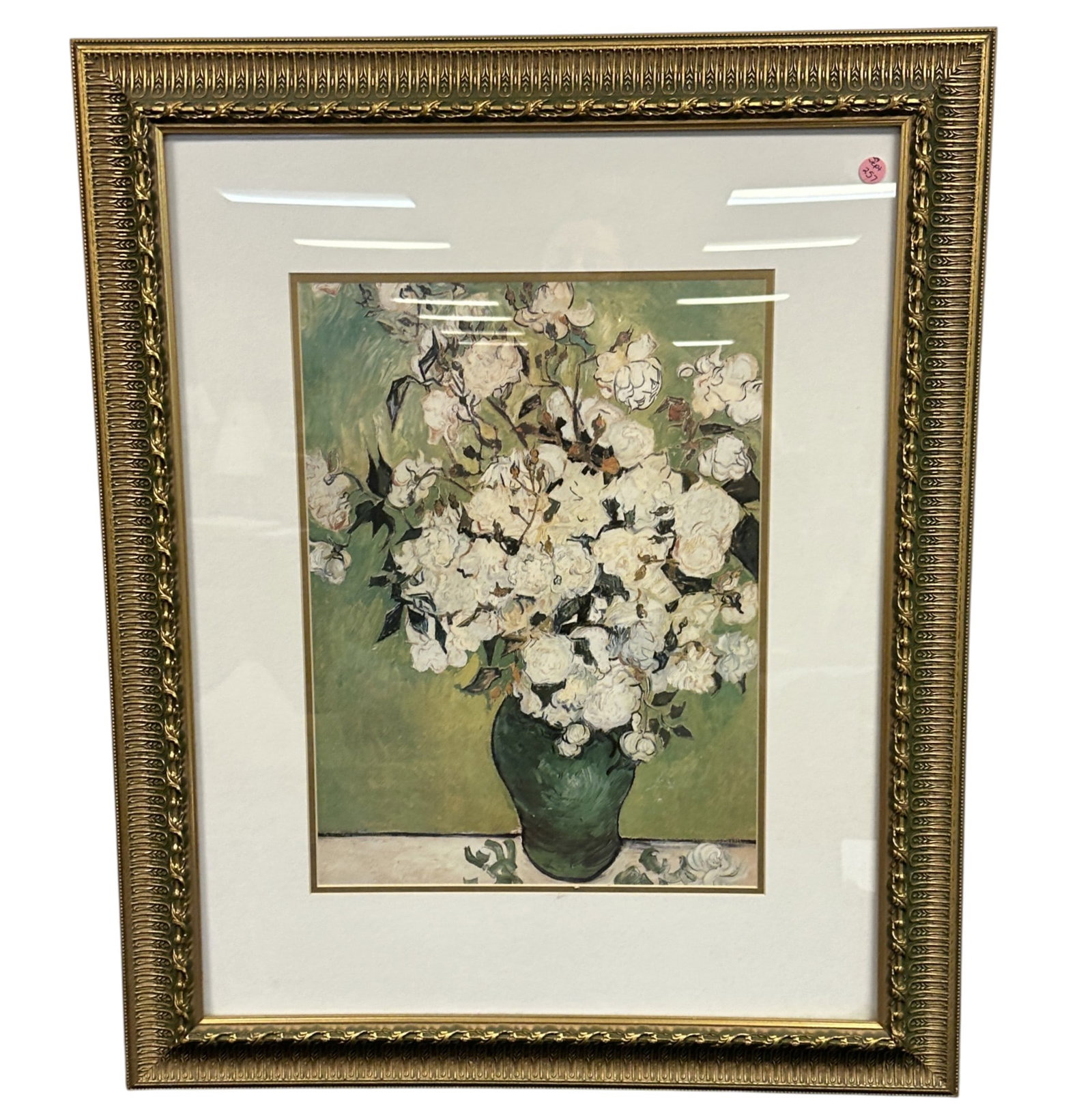LARGE VINCENT VAN GOGH WHITE ROSES FRAMED PRINT: Large Vincent Van Gogh White Roses Framed Print. Measures 27"x34"x2". Weight 8 lbs **In house shipping available on this lot** If you win this lot, please select self arranged for in house shipping wh