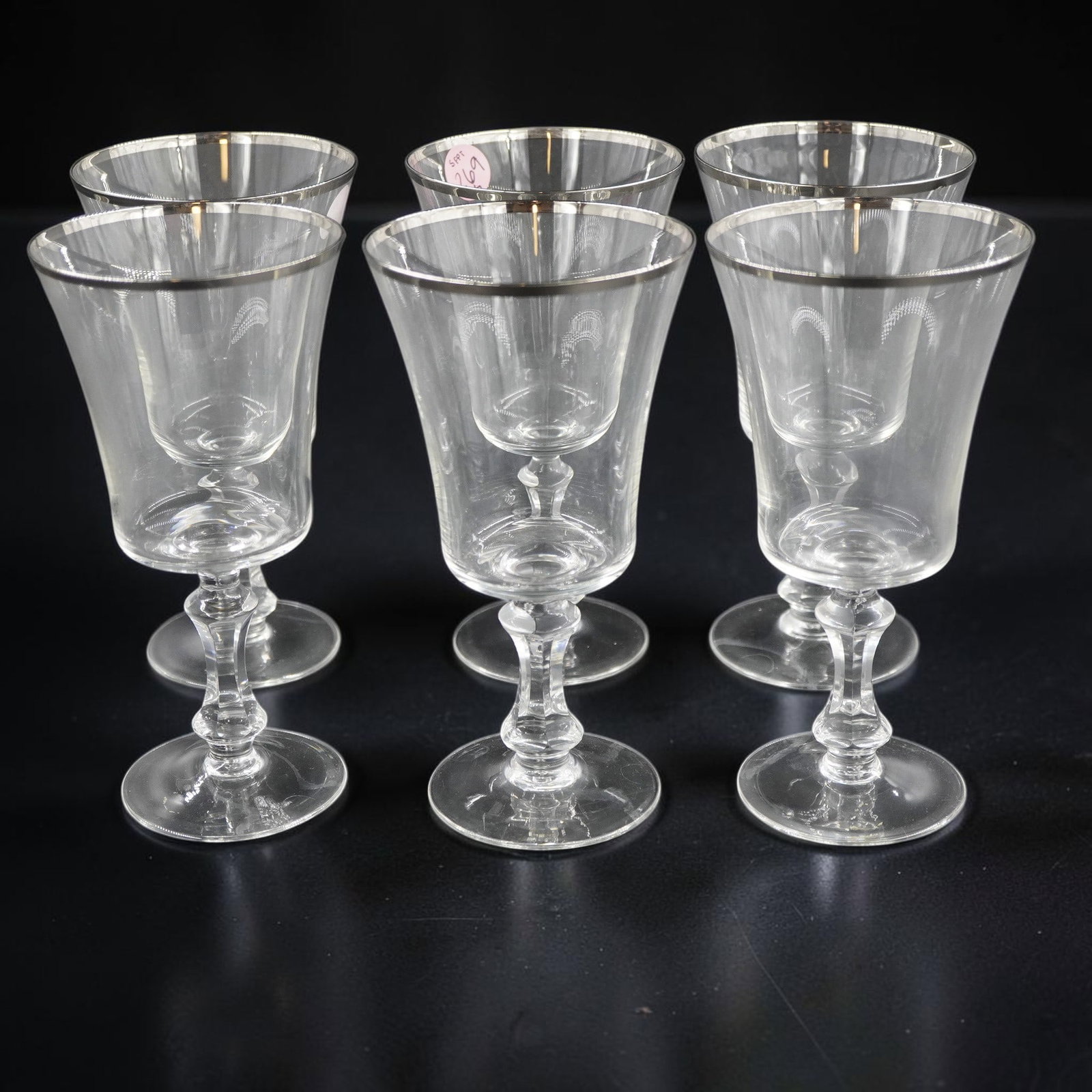 6 FOSTORIA SHEFFIELD PLATINUM RIM CRYSTAL WINE GLASSES (1 of 2)