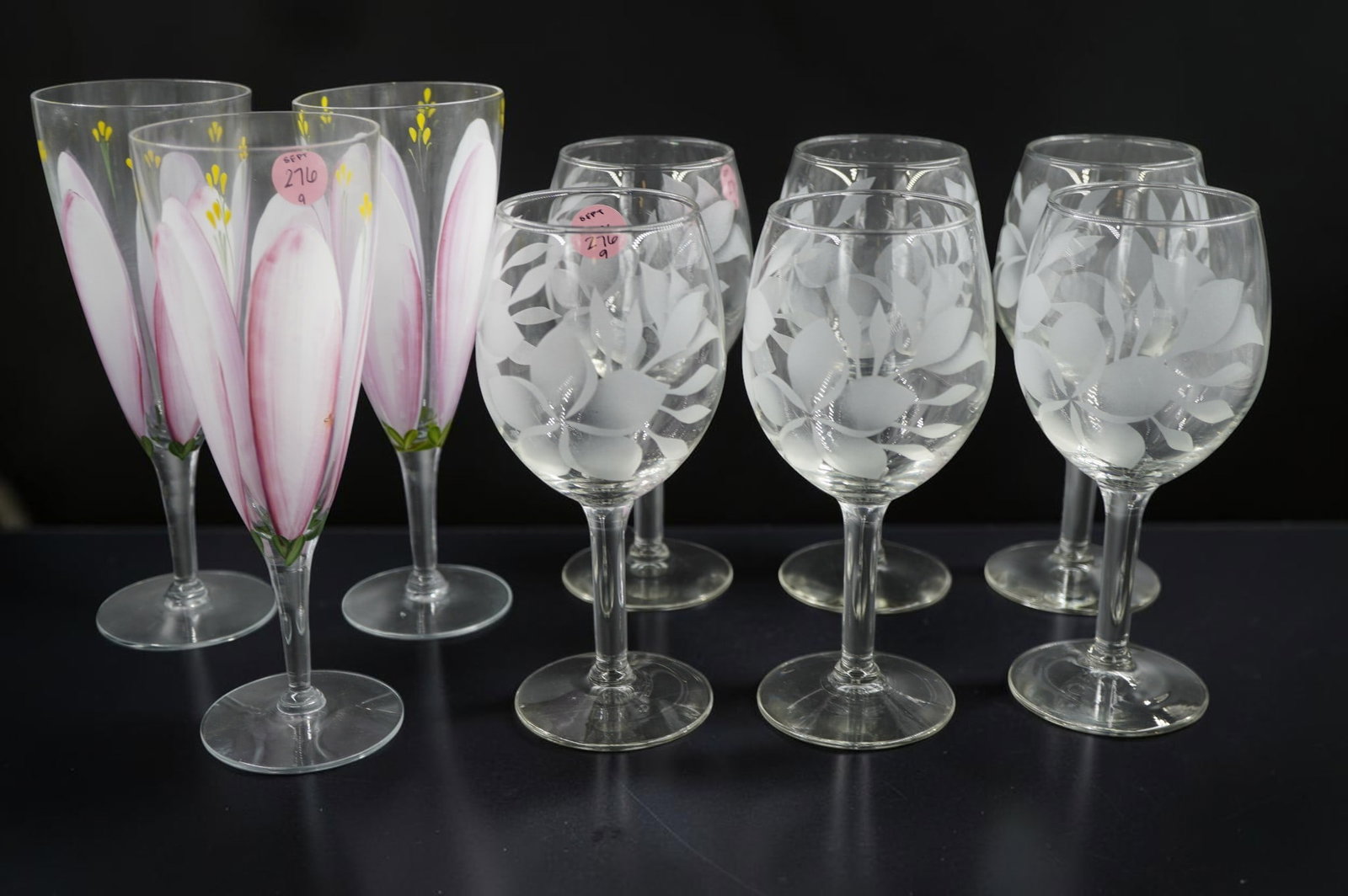 9 FLORAL THEMED WINE GLASSES (1 of 3)