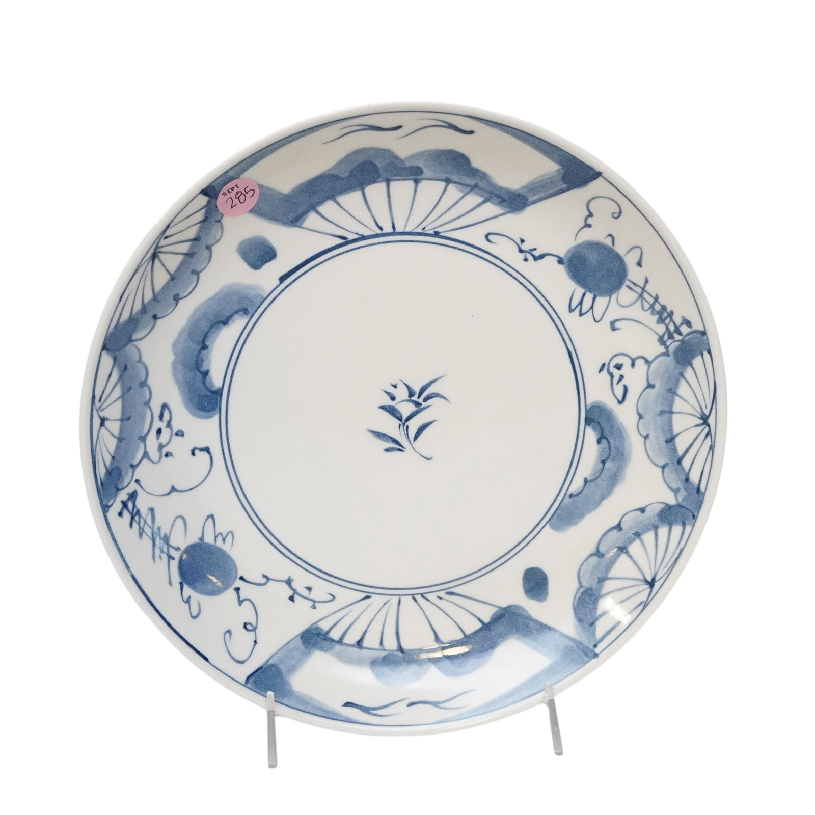 JAPANESE BLUE AND WHITE FAN PLATE: Japanese blue and white fan plate. Measures approx. 11" in dia. and weighs 1 lb 11 oz. **In house shipping available on this lot** If you win this lot, please select self arranged for in house shippin