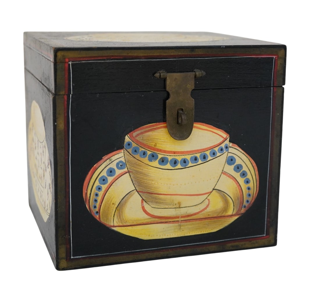 VINTAGE HAND PAINTED TEA SCENT CADDY LACQUER BOX (1 of 8)