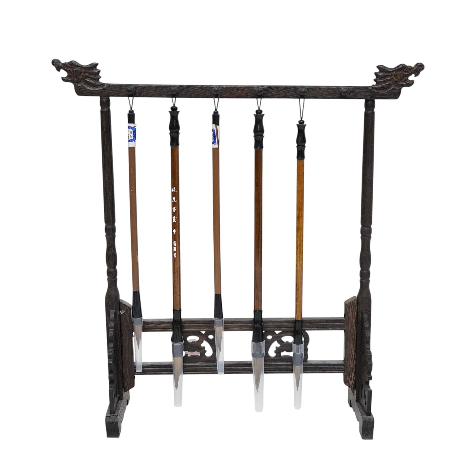 JAPANESE CALLIGRAPHY HANGING BRUSH STAND WITH BRUSHES: Japanese Calligraphy Hanging Brush Stand with 5 different Brushes. Measures approx. 14" x 14" x 4" and weighs 1 lb 5 oz. **In house shipping available on this lot** If you win this lot, please select 