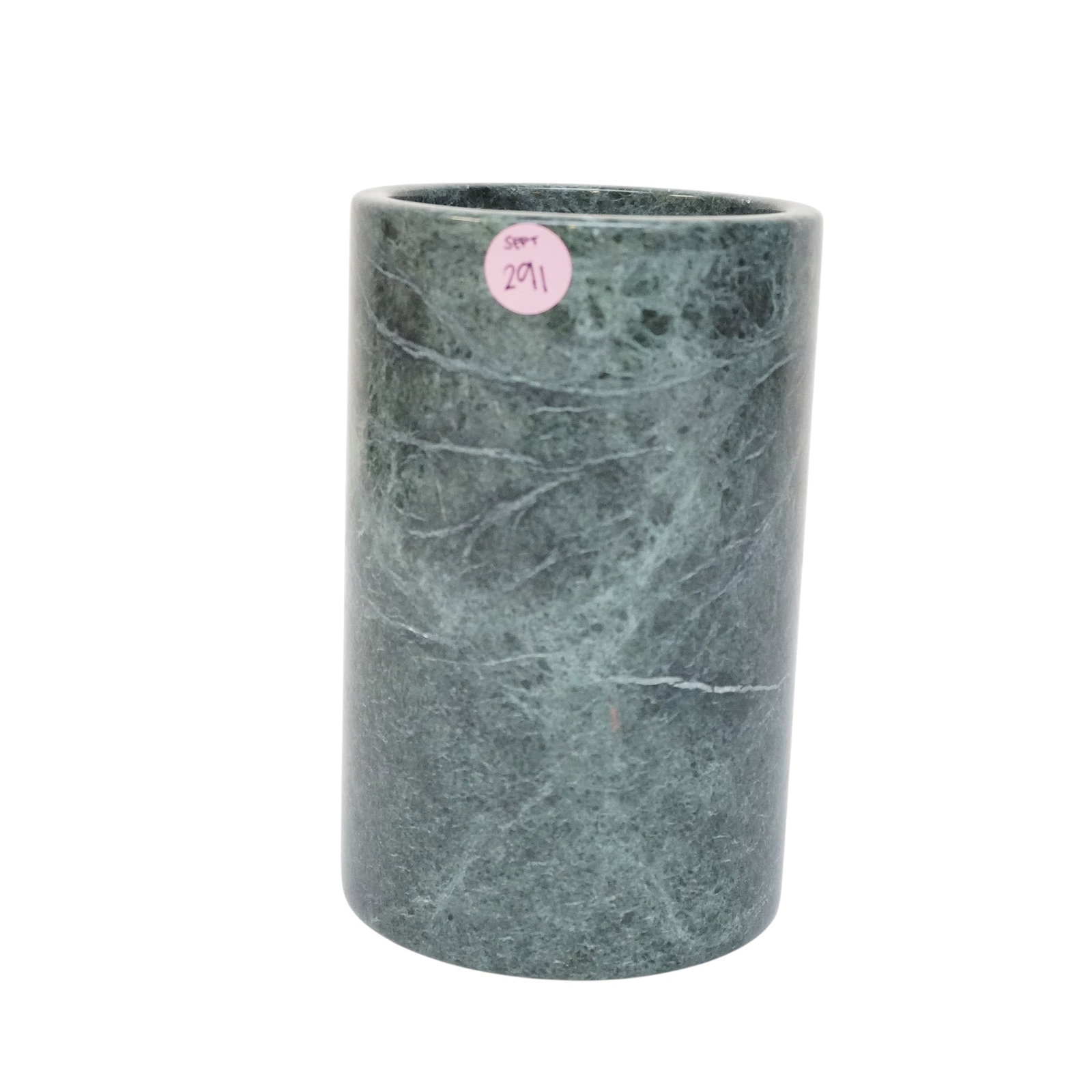 VINTAGE MCM GREEN MARBLE KITCHEN UTENSIL HOLDER: Vintage MCM Green Marble Kitchen Utensil Holder. Measures approx. 7" x 4.5" and weighs 3 lbs 14 oz. Provenance:16 Water Street, a beautifully appointed home, circa 1815, located in the heart of the Ch