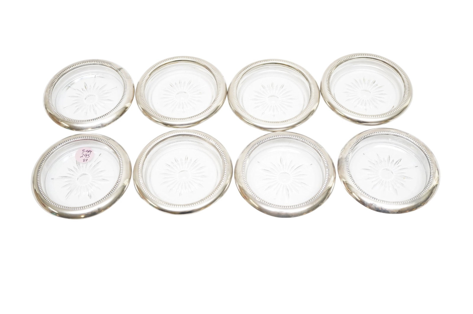 8 VINTAGE SILVERPLATE & GLASS COASTERS (1 of 3)