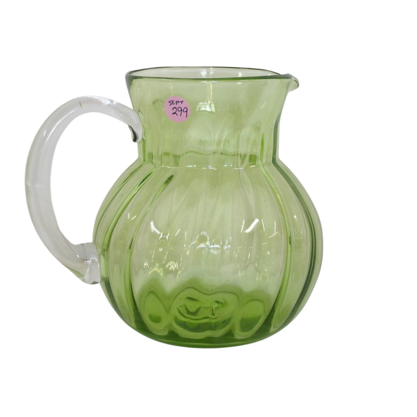 VINTAGE HAND BLOWN GREEN GLASS PITCHER (1 of 4)