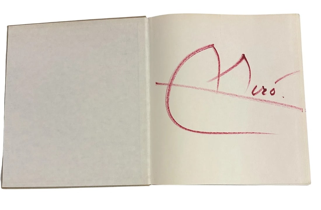 MID CENTURY SIGNED JOAN MIRO 1959 BOOK MOMA: A very rare Joan Miro signed exhibition book. c.1959, Museum of Modern Art, NY. Hardcover with slipcover. Boldly signed on front end paper. In good condition with light age toning to edges. Fantastic 