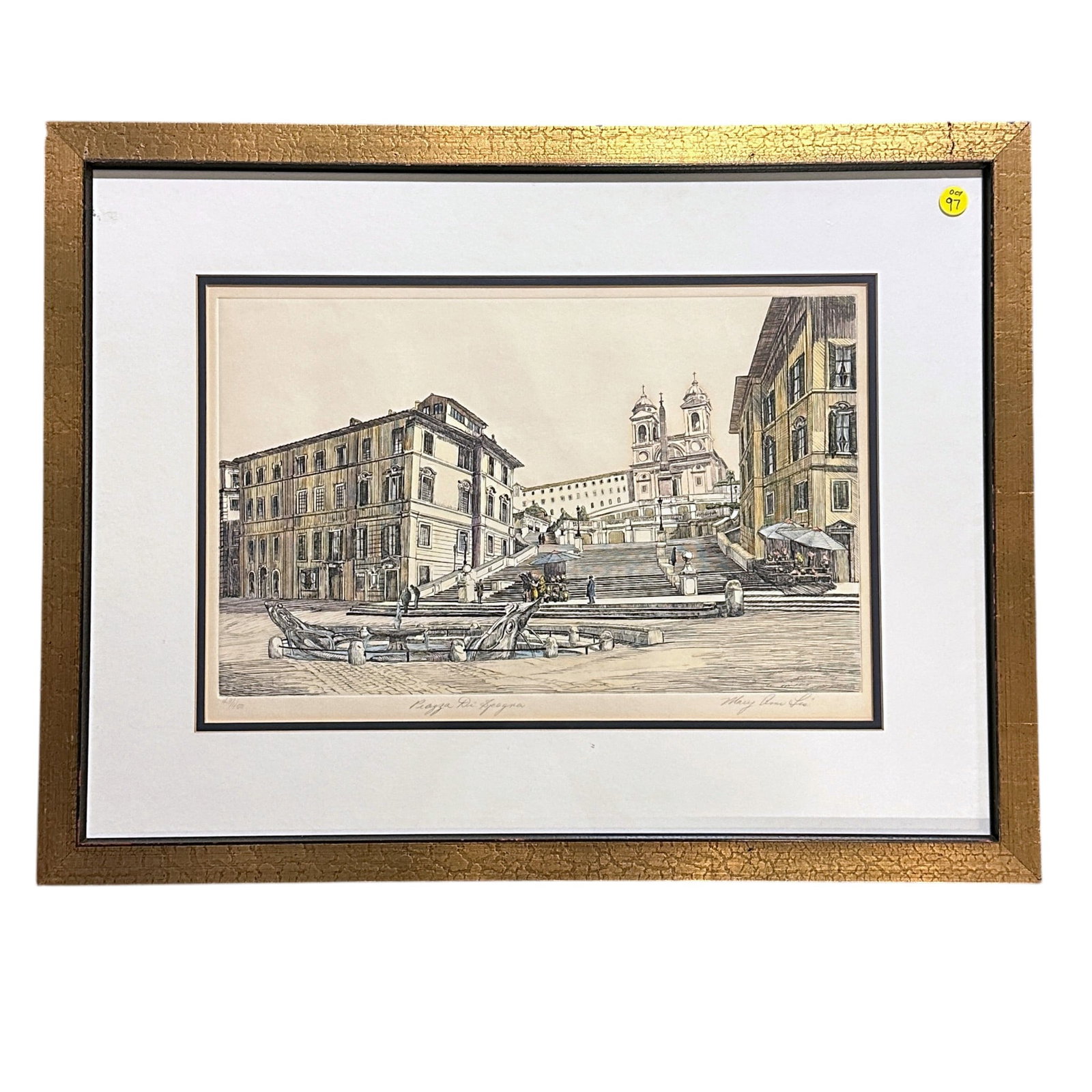 MARY ANN LIS PIAZZA DI SPAGNA LITHOGRAPH LTD ED: Mary Ann Lis "Piazza Di Spagna" The Spanish Steps Limited Edition Lithograph #43/400. Signed, titled and numbered in pencil by the artist. Mary Ann Lis is an American artist, born in 1941, known for h