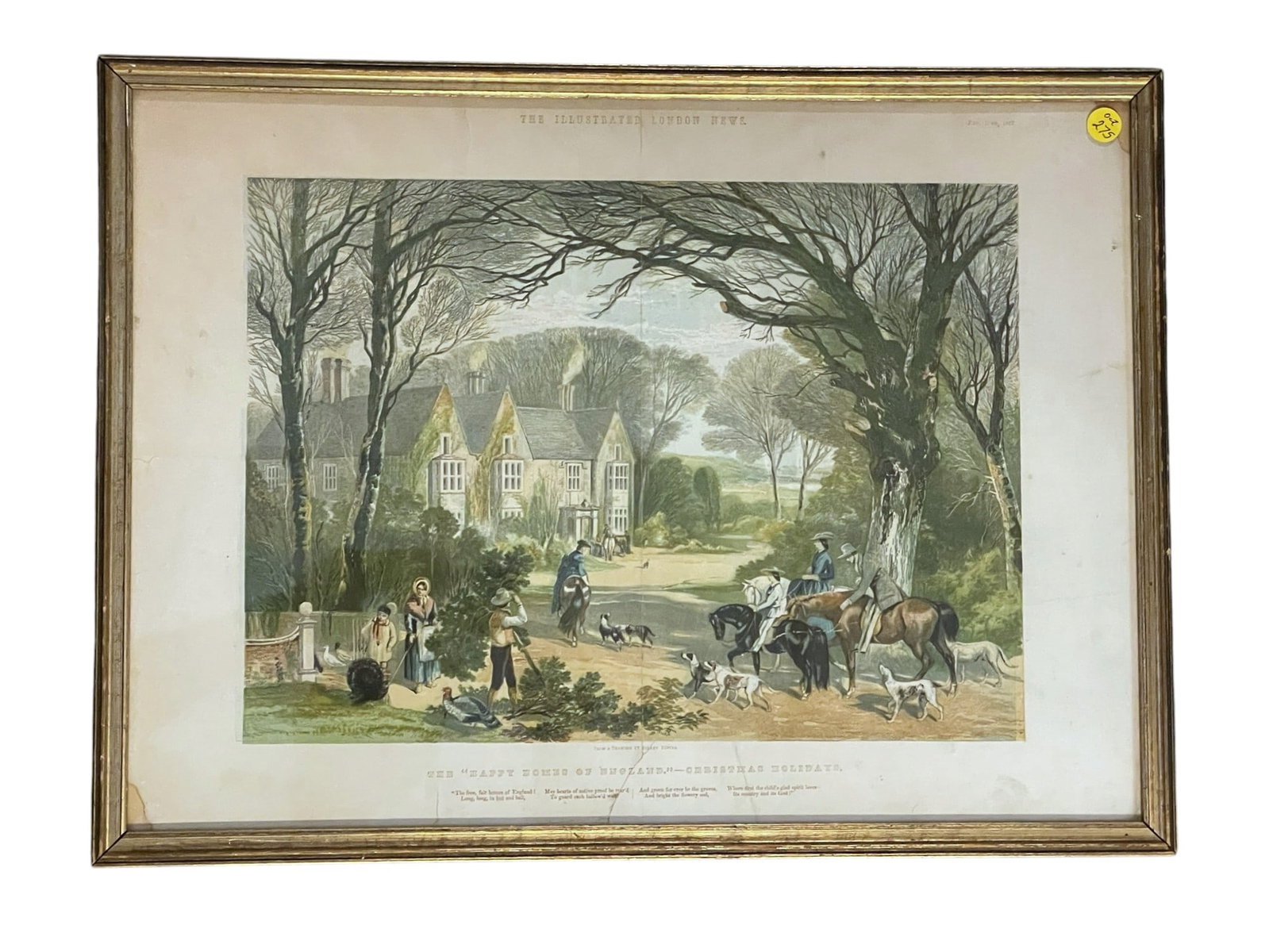 THE HAPPY HOMES OF ENGLAND CHRISTMAS HOLIDAYS 1857: The Happy Homes of England, Christmas Holidays. Published in the London News. This classic image of rural England, dated 1857; a wonderful portrayal of idealized English country life the Victorians lo
