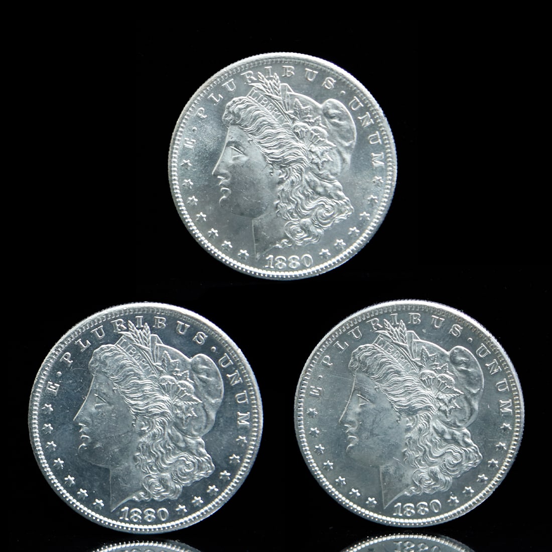 Set of Three 1880 S Morgan Silver Dollars (1 of 8)