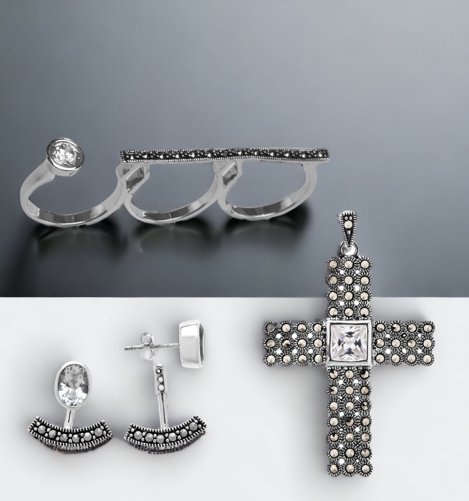 White Topaz Earrings, Necklace & CZ Ring Set (1 of 1)