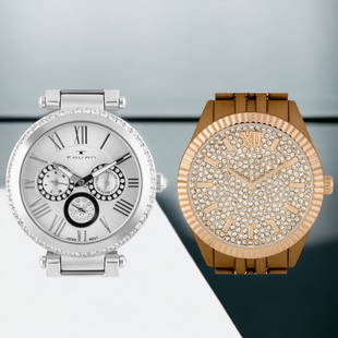 Tavan and Picard & Cie: Crystal Glamour: Tavan Luxury Multi-Function Ladies Watch: 41mm case, glittering crystals made from Swarovski elements surround case and three subdials. Silver-tone strap, metal and stainless steel material, quartz