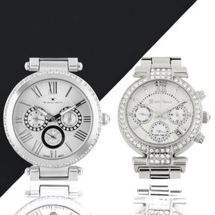 Tavan & Lucien: Sparkling Swarovski Watches: Tavan: Swarovski elements adorn this multi-function, 41mm watch, with silver-tone strap. Sparkling crystals surround case and subdials, enhancing the silver-tone round case. Luminescent hands, water-r