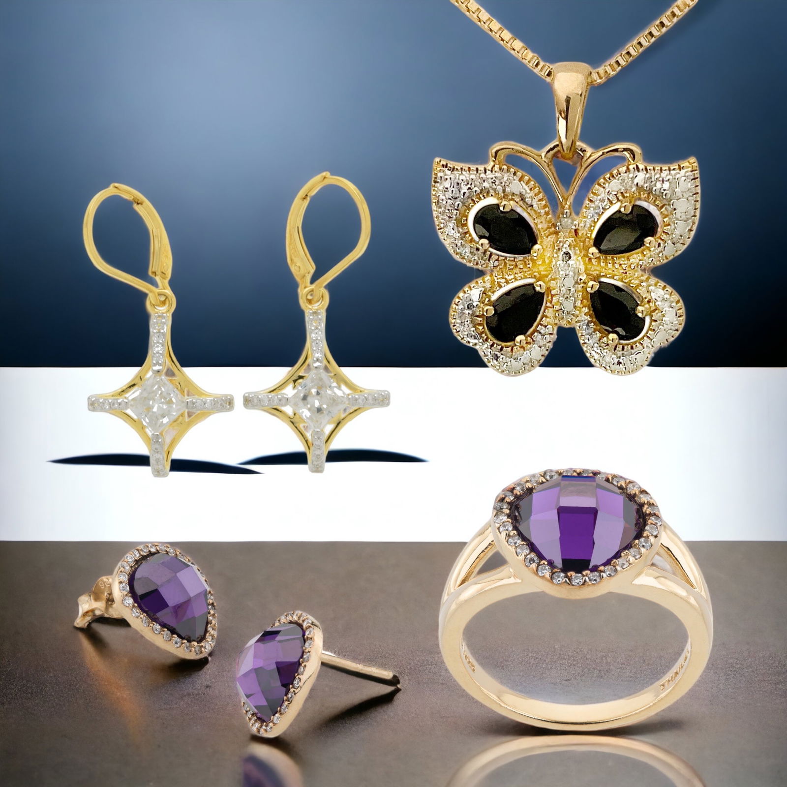Exquisite jewlery set: Amethyst and Cubic Zirconia (1 of 1)